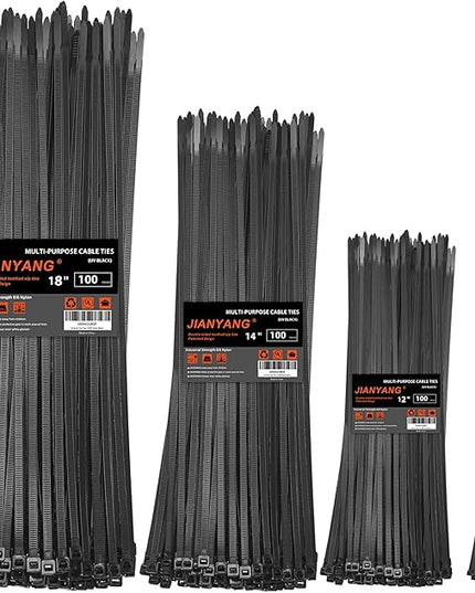 Zip Ties Assorted Size,8+12+14+18 Inch Double Sided Toothed,100 LBS Tensile Strength Heavy Duty Cable Wire Ties With Self-Locking Adjustable More Durable Nylon Tie Wraps for Indoor Outdoor（400 Pack）
