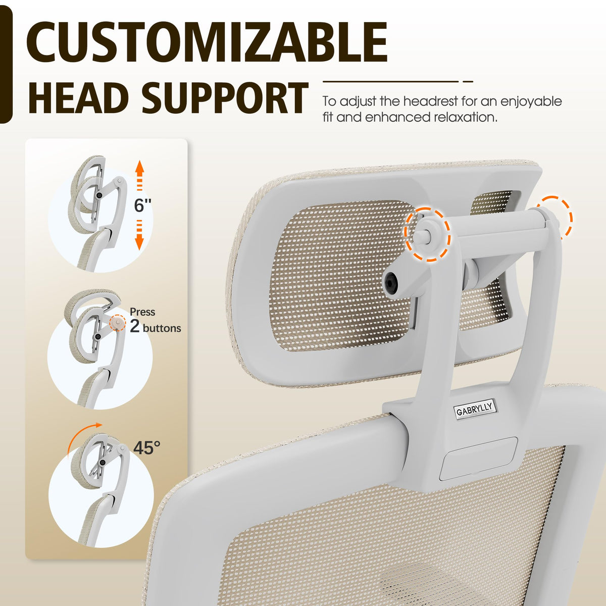 GABRYLLY Ergonomic Office Chair, High Back Home Desk Chair with 2D Flip-Up Arms, 3D Headrest, 90-120° Tilt and Wide Cushion, Big and Tall Mesh Chairs for Man Woman, Computer Task Chair Beige