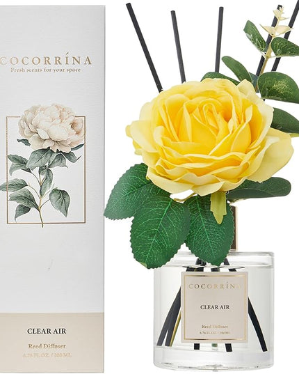 Cocorrina Reed Diffuser Set, Flower Reed Diffuser Clear Air 6.7 oz, Scented Diffuser with Sticks Home Fragrance Essential Oil for Bathroom Shelf Decor, Living Room, Large Room, 1pack