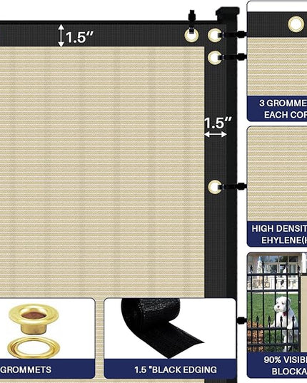 Windscreen4less Privacy Fence Screen Heavy Duty Windscreen Fencing Mesh Fabric Shade Net Cover with Brass Grommtes for Outdoor Wall Garden Yard Pool Deck, 6'x252' Beige