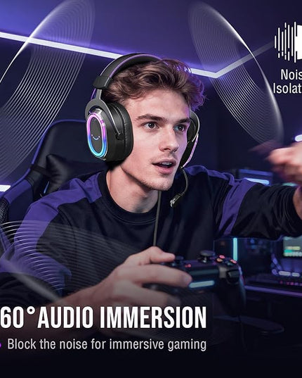 FIFINE Wired USB Gaming Headset: 7.1 Surround Sound - Vibrant Customizable RGB - Game/Chat Balance, Gamer Headphone with Noise Canceling Mic for PC, PS5/PS4, Laptop, Mac - AmpliGame H13BP