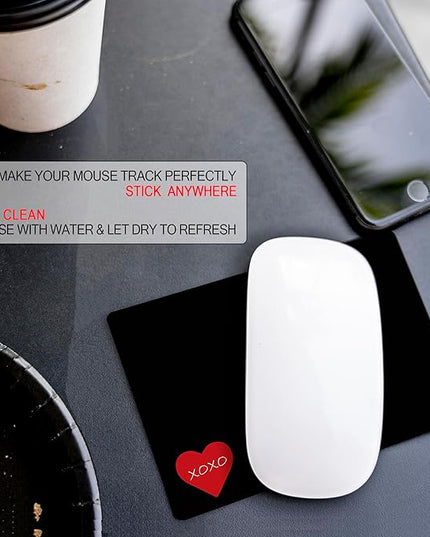Mouse Pad Adhesive Bottom - Sticks to Any Surface - Portable - Webcam Covers and Screen Cleaner Included (Heart XOXO)