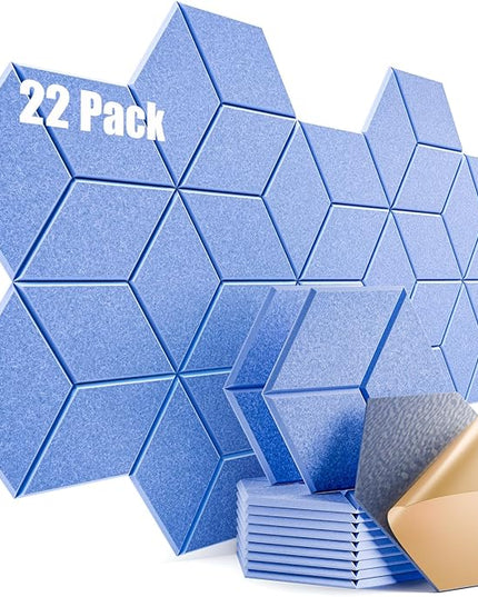 22 Pack Self-Adhesive Acoustic Panels 12" X 10" X 0.4" - Sound Proof Foam Panels with High Density, Y-Lined Design, Flame Resistant, Absorb Noise and Eliminate Echoes(Steel Blue)