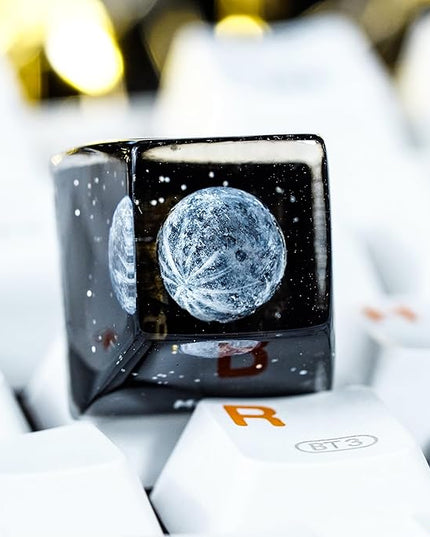 Moon Satellite Planet Artisan Keycap R1 SA Profile Custom Solar System Planets Keycaps 1U ESC Handmade Resin Gaming Galaxy Key Cap Cherry MX Switch Compatible Mechanical Keyboard Space Lover Gift