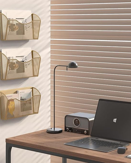 EasyPAG Single Pocket Wall File Organizer, Mesh Hanging File Folder Organizer for Letter/A4 Size Folders, Wall Mounted Vertical Mail Holder for Paperwork, Office, Home, School, Gold