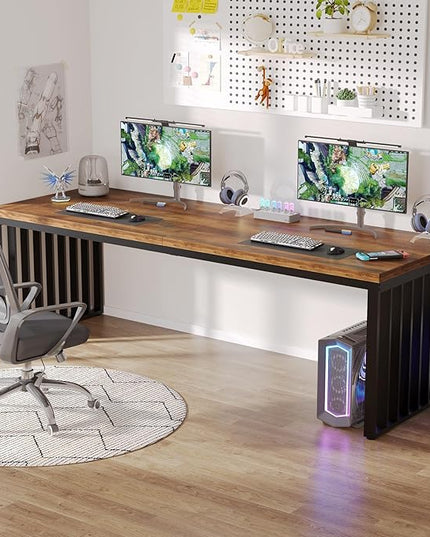 Tribesigns 78.74" Extra Long Computer Desk for 2 Person, Double Long Desk with Heavy Duty Metal Frame, Double Workstation Study Table for Home Office (Without Chair) (Brown & Black)