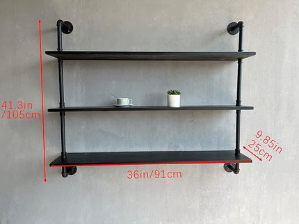 Industrial Pipe Shelf Shelving Bookcase, Wall Mounted Rustic Bookshelf, Floating Bookshelves for Wall,Retro Wood Metal Pipe Industrial Shelves for Living Room