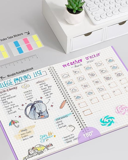 AHGXG Graph Paper Notebook - Spiral Notebook 8.5" x 11", A4 Large Graph Notebook, 100 gsm Thick Grid Paper, Waterproof Plastic Cover Journals for School Writing Engineering Math, Purple