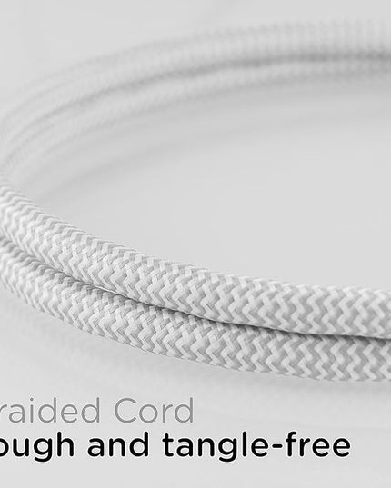 Cordinate 3 Outlet Power Strip Surge Protector Indoor Extension Cord 16 Gauge 10 Ft 3 Prong Braided Extension Cords Flat Extension Cord ETL Listed White 37914