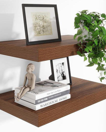 Heimlove 24 x 12 Inch Deep Floating Shelves Wall Mounted with Invisible Brackets,Storage Hanging Shelf for Wall Decor in Bathroom, Bedroom, Toilet, Kitchen, Living Room, Office Set of 2 (Walnut)