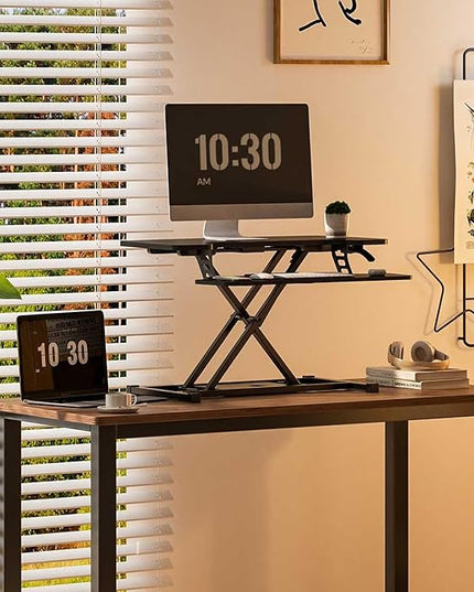 FLEXISPOT 32-inch Height Adjustable Standing Desk Converter, Quick Sit to Stand Tabletop Dual Monitor and Laptop Workstation with Wide Keyboard Tray, Black