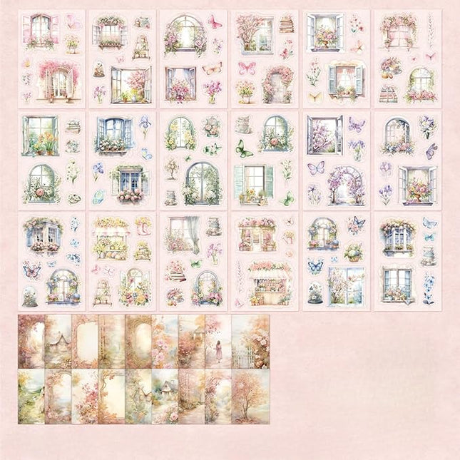 Plants Floral Scrapbook Stickers 54Page Vintage Natural Butterfly Garden Flowers Stickers Books for Scrapbooking Supplies Aesthetic Junk Journal Journaling Craft