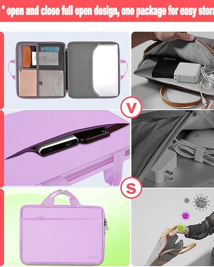 Hseok Laptop Case 13.3-14 inch Briefcase Handbag, Water-Resistant and Shockproof Computer Sleeve Compatible with MacBook Pro 14", Mac Air/Pro 13.3" and 13"-14" Notebooks Chromebooks,Purple