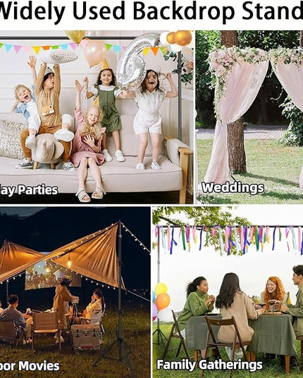 Backdrop Stand, 6.5ft Height 9ft Width Adjustable Photography Background Support Poles with Heavy Duty Flat Base, Photo Metal Steel Pipe and Drape Frame Kit for Parties Birthday Wedding
