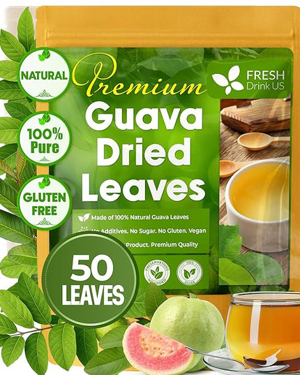 FreshDrinkUS, Premium 50+ Natural Guava Leaves, Whole Dried Leaves, 100% Pure, Natural Guava Loose Leaf Herbal Tea, Non GMO, No Additives, No Caffeine, Vegan