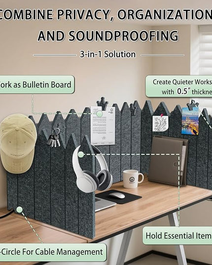 BXI Foldable Felt Desk Divider, 16.5 x 86 Inches Non-Tip Privacy Panel Partition, Versatile Cubicle Shield with Clips for Hanging Notes & Items, Acoustic Table Screen for Office Home Classroom