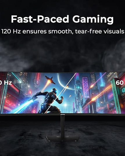 Deco Gear 49″ Curved Ultrawide Dual-QHD Monitor | 5120×1440 32:9 HDR400 | 120Hz VA Panel | USB-C 65W PD, FreeSync, PBP/PIP, KVM Switch | Built-in Speakers & Ergonomic Stand