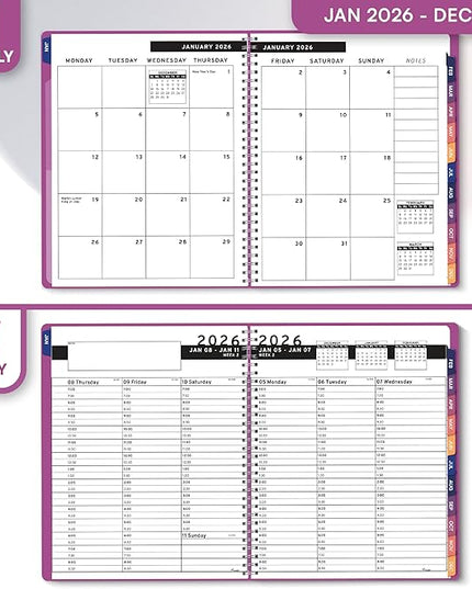Ensight 2026 Appointment Book and Planner 6.5" x 8.5" Large Hourly Weekly Daily Schedule Book with Tabs, 30 Minute Time Slots, Magenta Calendar Organizer Jan 2026–Dec 2026 Appointment Planner - Magenta