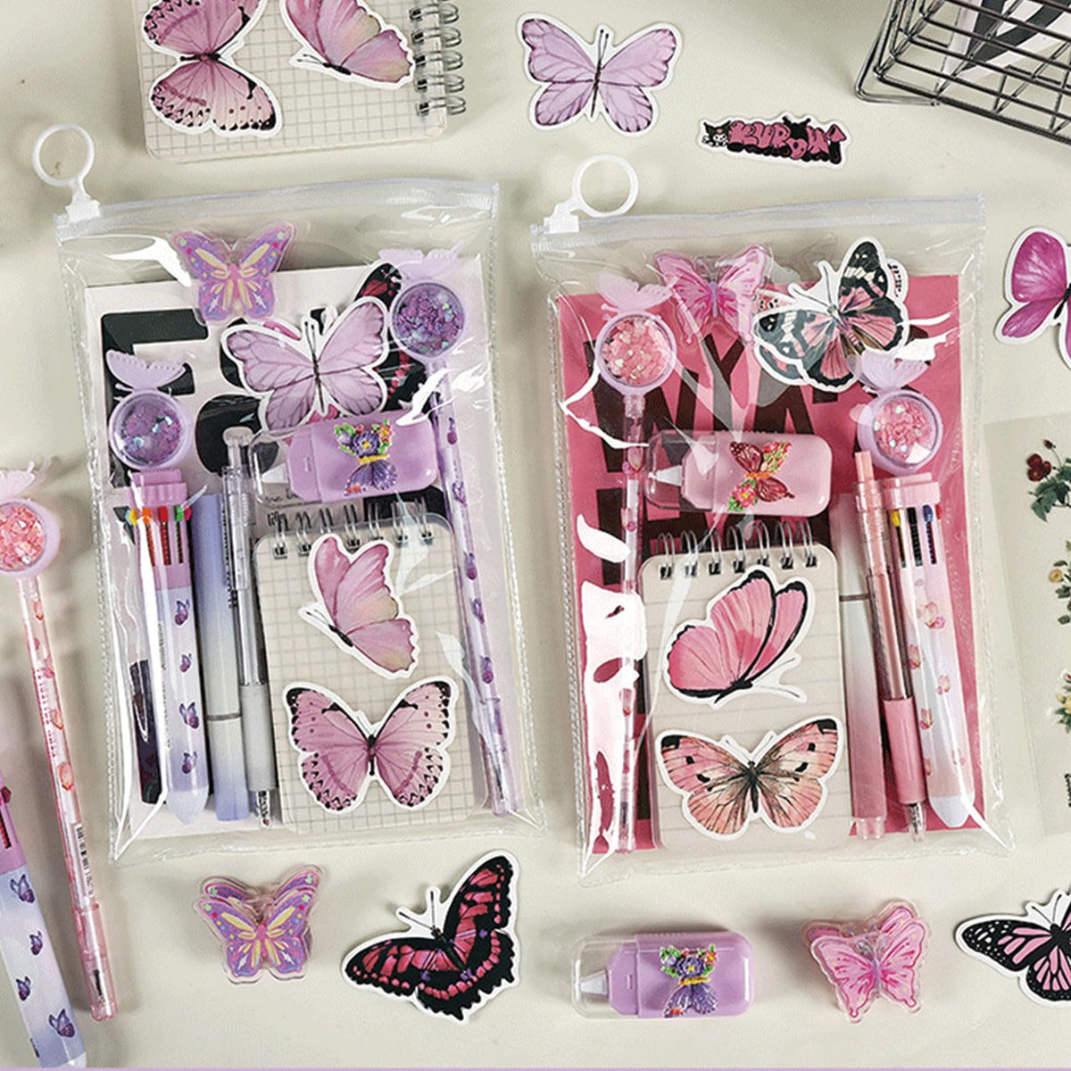 MOZXIRZ 9 Pcs Cute Butterfly Stationery Set for Women Back to School Supplies Office Supplies Kawaii Stationery Gift (Butterfly-Purple)