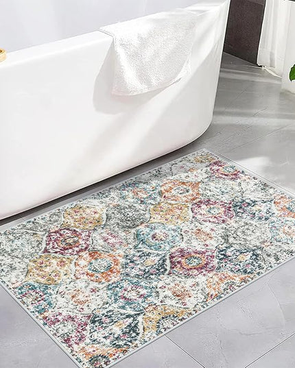 Lahome Moroccan Trellis Entryway Rug, 2x3 Kitchen Rugs Non Slip Washable, Non-Slip Indoor Door Mat Ultra-Thin, Small Throw Carpet for Bathroom Bedroom Entry, Aqua/Multi