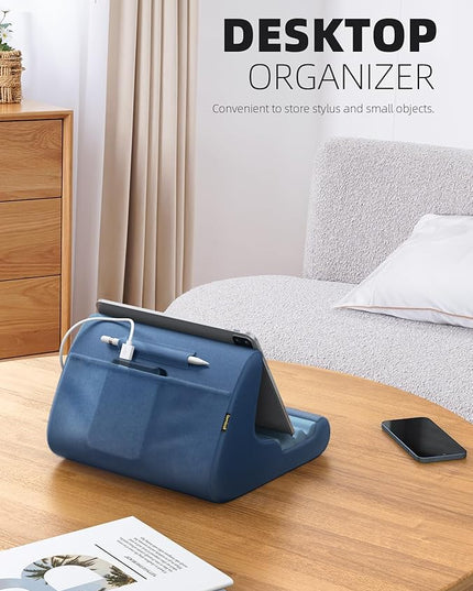 Lamicall Tablet Stand, Pillow Holder for Bed - Soft Pad Lap Mount With Stylus Mount & Pocket for iPad Pro 12.9, Air, Mini, Kindle, Galaxy Tab and 4-13" Tablets, Royal Blue