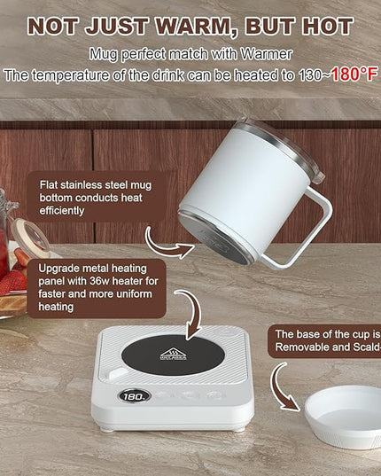 Coffee Mug Warmer & Mug Set for Desk, Smart Coffee Cup Warmer with 16oz Heated Mug, Coffee Heater with Auto Shut Off for Office/Home, Birthday/Valentine's Day/Coffee Gifts for Men & Women, White
