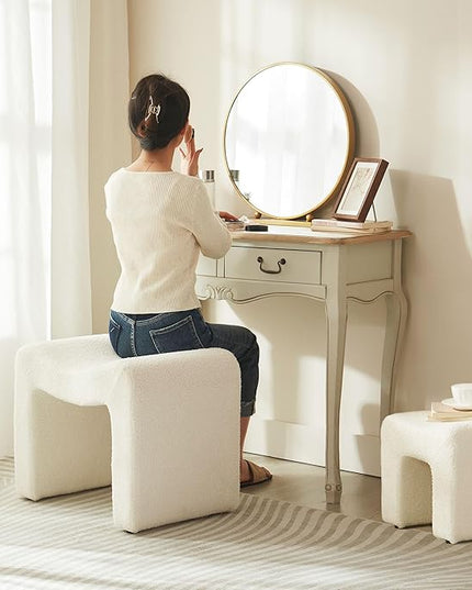 Small Footstool Ottoman Vanity Stool Chair Seating Backless Modern Foot Rest Teddy Velvet Ottoman Set for Makeup Room Living Room Bedroom Entryway,White (2-in-1)