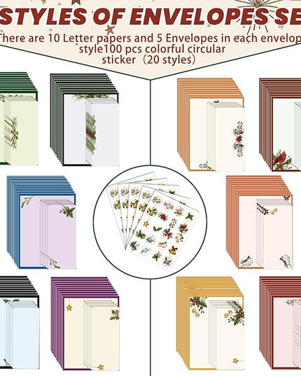 EggSun 250Pcs Christmas Stationery Paper and Envelope Set with 100 Letterhead Papers and 50 Envelopes, 10 Design for Letter Writing Invitations Computer Holidays Party Notes, 8.5x11 Inch-Holy
