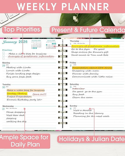Ymumuda 2026 Planner, Daily Weekly Monthly Planner, 2026 Calendar Planner (Jan 2026 - Dec 2026), 8.4" x 6.3", Teacher School Student Work Agenda with Tabs, Ideal for School Office Supplies