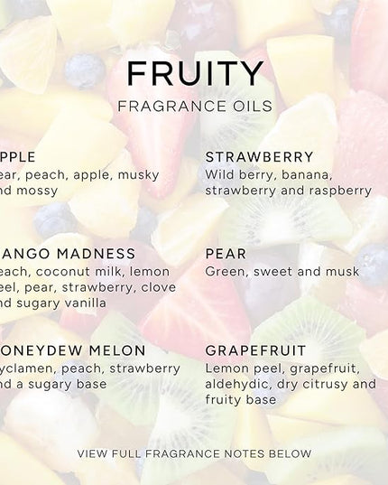 Eternal Essence Oils Fruity Set of 6 Premium Fragrance Oils - Includes Apple, Mango Madness, Honeydew Melon, Strawberry, Pear, and Grapefruit Scented Oil - 10ML