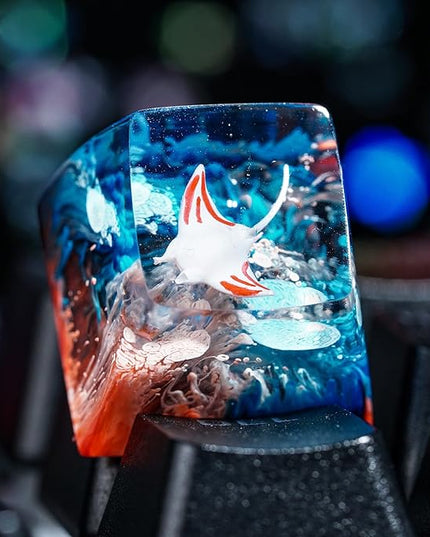 Manta Ray Artisan Keycap Blue Red Ocean Coral R1 SA Profile Custom Sea Creatures Keycaps 1U ESC Handmade Gaming Resin Key Cap Cherry MX Switch Compatible Mechanical Keyboard Manta Ray Lover Gift
