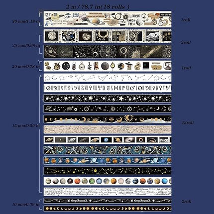 Auguro 18 Rolls Celestial Washi Tape Set Galaxy washi Tape for Crafts and Journaling DIY washi Tape for journaling Decorative Tape for Scrapbook Scrapbooking Supplies