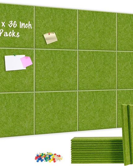 DOLLAR BOSS Large Cork Board for Wall 48" x 36" x 0.5" Bulletin Board 12 Packs Corkboard Tiles Self Adhesive Felt Wall Tiles for Office Home School, Green