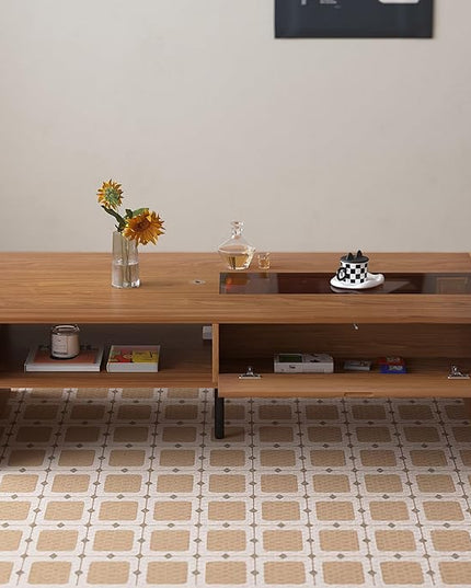 NessCarsti Coffee Table with LED Lights, 51" Modern Rectangular Living Room Center Table with Storage Shelves & Hidden Compartment, Stylish Tea Table for Apartment, Home, Office