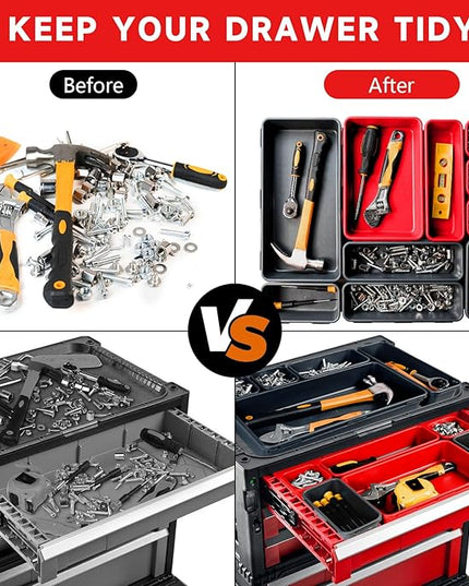 Tool Box Organizer Tray, Toolbox Desk Drawer Organizer, Tool Box Tray, Toolbox Organization Storage for Rolling Tool Chest (60PCS (Black+Red))