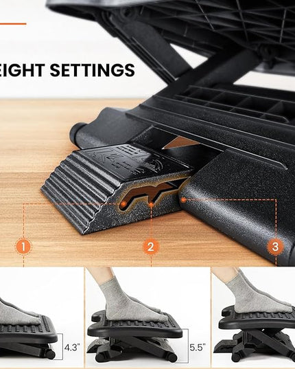 ErGear Under Desk Footrest, Adjustable Foot Rest with 3 Height Settings and 30-Degree Angle, Ergonomic Desk Foot Rest with Massage Texture, Foot and Leg Rest for Home & Office