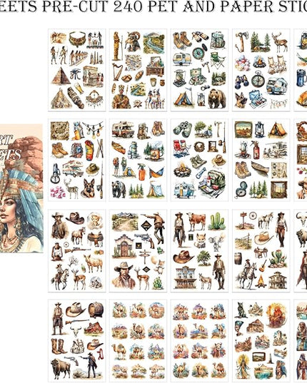 Auguro Egypt Travel Scrapbook Stickers 20 Sheets 240 Pre-Cut Washi Stickers PET Transparent Desert Book Sticker for journaling Decorative or DIY Paper Crafts Arts and Crafting Projects