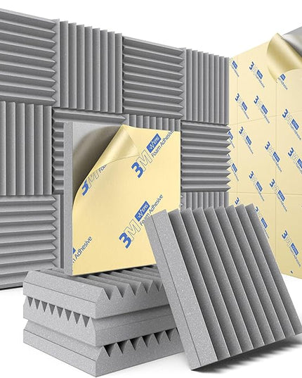 12 Pack Sound Proof Foam Panels for Wall with Self Adhesive, 2" X 12" X 12" High Density Acoustic Panels Sound Absorbing Quick-Recovery, Wedges Soundproof Wall Panels for Gaming & Studio - Gray