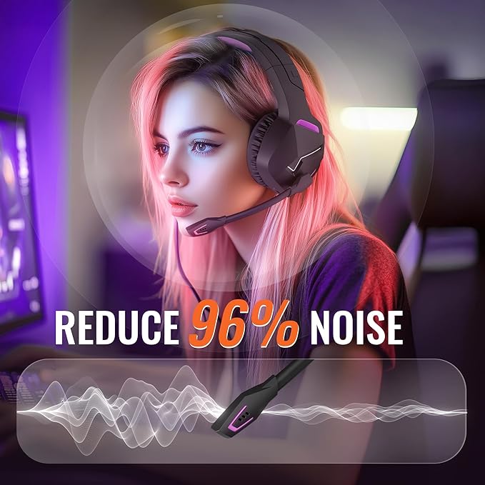 BINNUNE 2.4GHz Wireless Gaming Headset, Bluetooth 5.3 Gaming Headphones with Noise Canceling Mic, 120H Ultra-Long Battery, 50mm Drivers, Multi-Platform for PC / PS5 /PS4/ Switch/Mobile, Purple