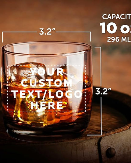DISCOUNT PROMOS Custom Whiskey Glasses 10 oz Set of 10/50/100, Personalized Bulk Pack - Heavy Base Old Fashioned Glass, Perfect for Scotch, Bourbon, Whiskey, Cocktail - Black Bottom Color