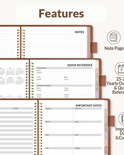 SUNEE 2026 Weekly & Monthly Planner 6.4"x8.5"- 12 Month (January 2026 - December 2026), Vegan Leather Cover, Pocket, Bookmark, Notes, Monthly Tab, Brown