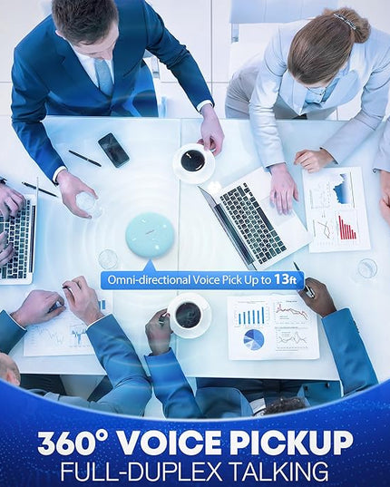 Bluetooth Conference Speakerphone M4 with AI Noise Reduction, AI Summaries, AI Transcription with 60-Language Support, 13FT 360° Voice Pickup,10-Hour Battery Life for Zoom and Teams, Blue