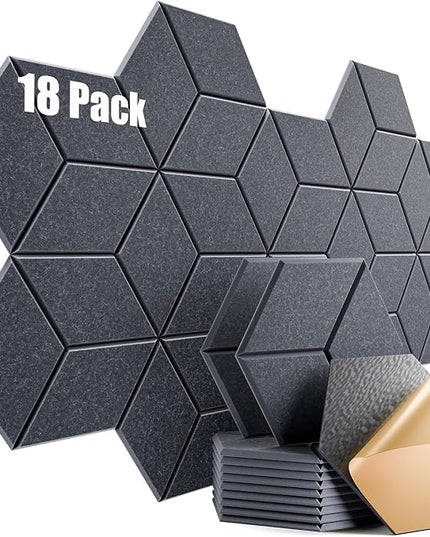 18 Pack Self-Adhesive Acoustic Panels 12" X 10" X 0.4" - Sound Proof Foam Panels for Wall with High Density, Y-Lined Design, Flame Resistant, Absorb Noise and Eliminate Echoes(Dark Gray)