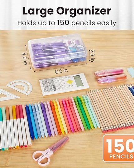 Sooez Plastic Pencil Case Box 6 Pack, Large Crayon Maker Pen Organizer, Plastic Containers with Snap Lids, Stackable Craft Storage Boxes Bulk, School Supplies Art Box for Bead, Clear