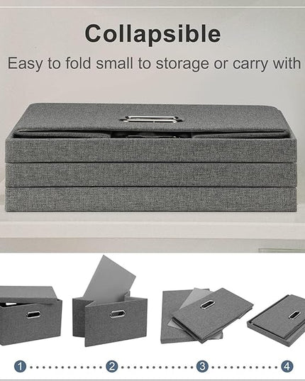 Medium 15" 21 Quart Collapsible Stackable Storage Bins with Lids, 1 Pack Gray Foldable Fabric Closet Storage Boxes with Lids, 4 Handles Heavy-duty Linen Cube Baskets for Bedroom