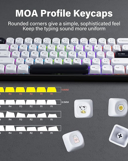 XVX PBT Keycaps - White Keycaps MOA Profile, Japanese Key caps 75 60 100 Percent, Dye-Sublimation, Custom 137 Keys Set for 100%, 75%, 65%, 60% Mechanical Keyboard, Bow