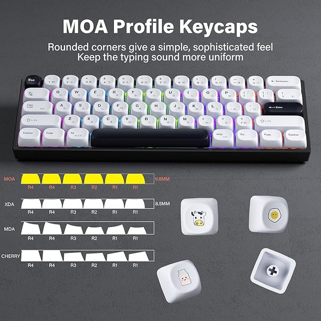 XVX PBT Keycaps - White Keycaps MOA Profile, Japanese Key caps 75 60 100 Percent, Dye-Sublimation, Custom 137 Keys Set for 100%, 75%, 65%, 60% Mechanical Keyboard, Bow