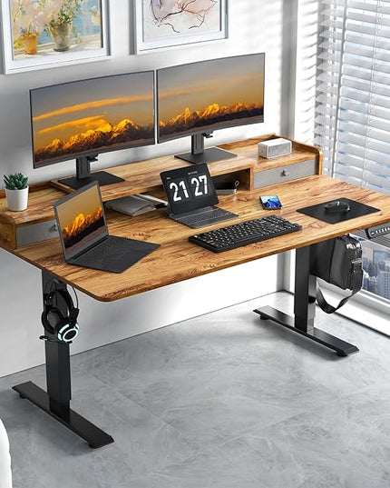 63 x 30 Inch Electric Standing Desk with 2 Drawers, Adjustable Height Widened Stand Up Desk with Storage, Sit to Stand Ergonomic Workstation for Home Office, Light Rustic