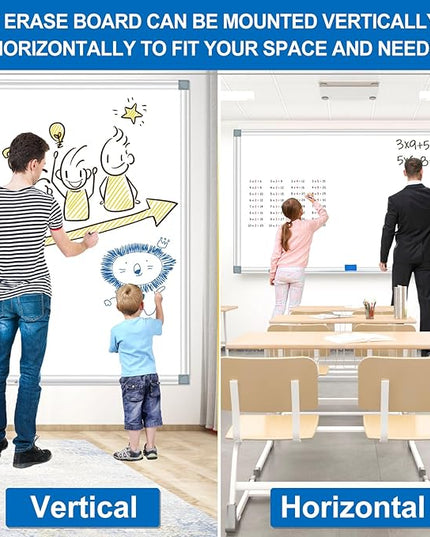H-Qprobd 6'x4' Large Magnetic White Board Dry Erase Whiteboard with Aluminum Frame, 72"X48" Hanging White Boards for Wall with Long Pen Tray, Presentation Board for Office Classroom Home