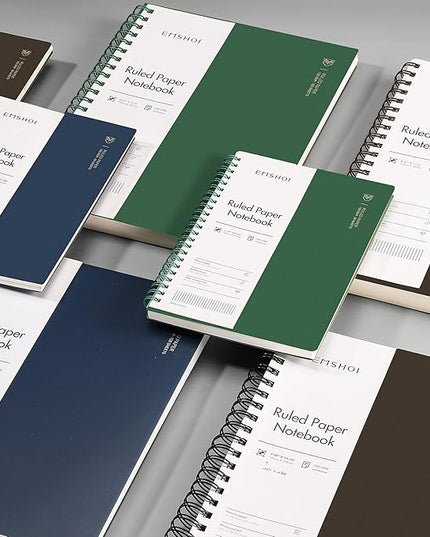 EMSHOI A4 Spiral Notebook College Ruled, 11.2" X 8.27", 150 Sheets/300 Pages, 100gsm Thick Lined Journal, Waterproof Softcover, Twin-Wire Binding, for School Work Business Writing, Gifts - Green